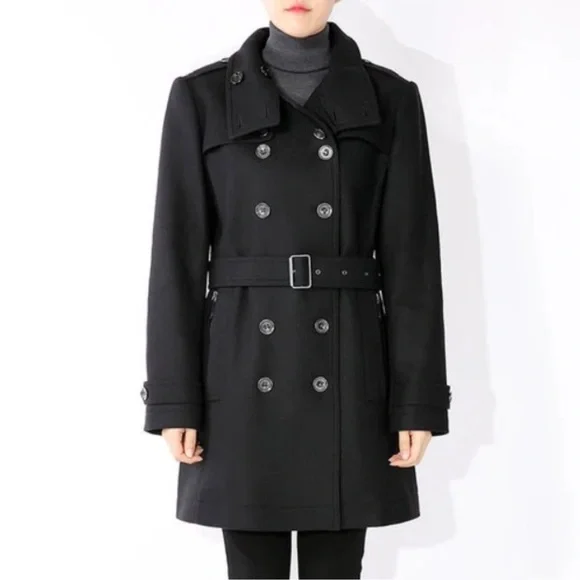 BURBERRY Daylesmoore Double Breasted Wool Cashmere Black Trench Coat Size 8 - Picture 2 of 15